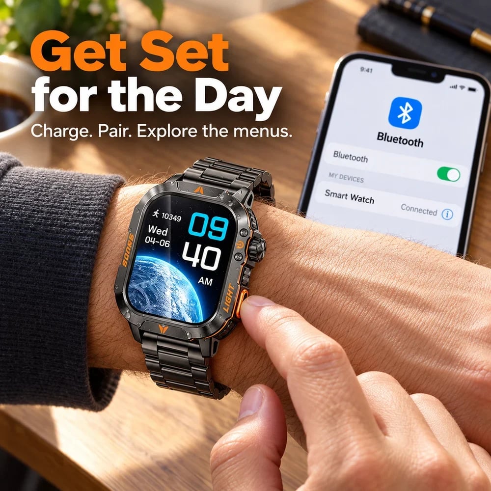Outdoor-Inspired Smartwatch with Flashlight & Calling