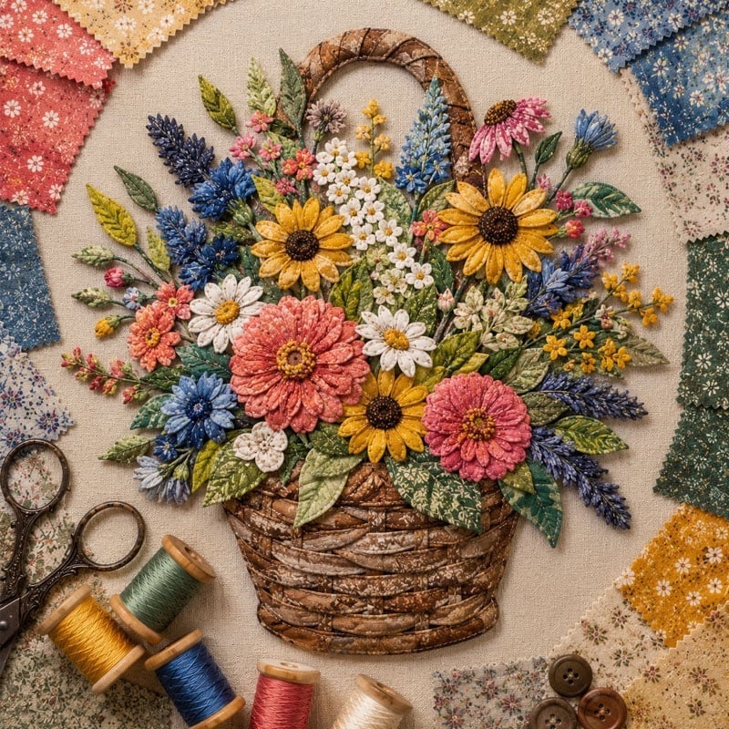 Premium Floral Basket Patchwork DIY Kit