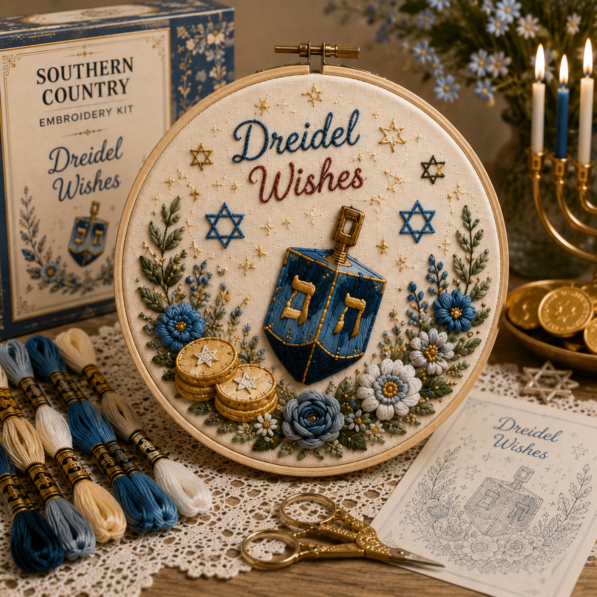 Hanukkah DIY Embroidery Kit – Beautiful Festival of Lights Designs