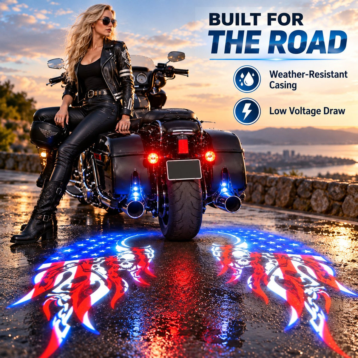 Upgrade Your Night Ride: Ground Projection Light with Skull Wing Design