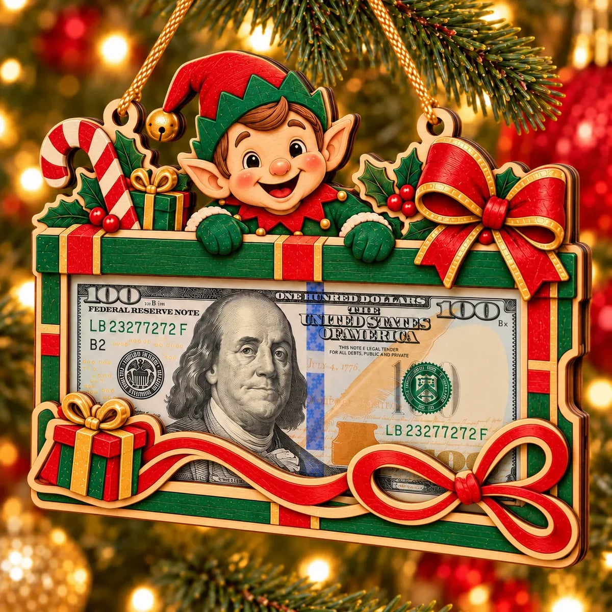 Wooden Christmas Cash Gift Holder Ornament