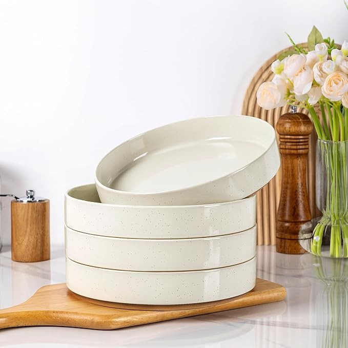 White Speckled Stoneware Pasta Bowl Set