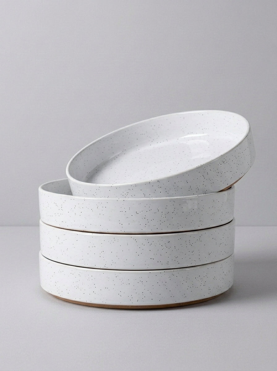 White Speckled Stoneware Pasta Bowl Set