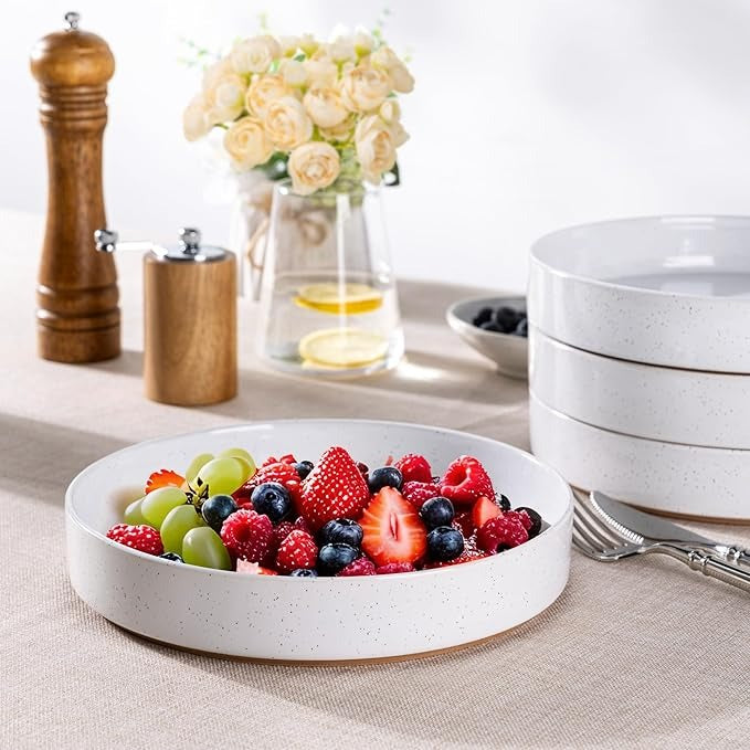 White Speckled Stoneware Pasta Bowl Set