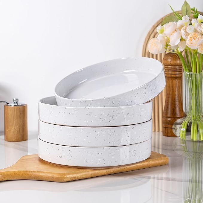 White Speckled Stoneware Pasta Bowl Set