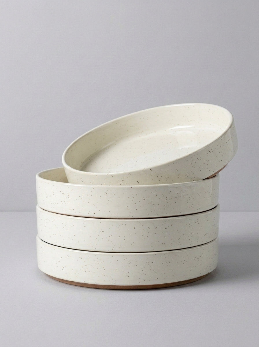 White Speckled Stoneware Pasta Bowl Set