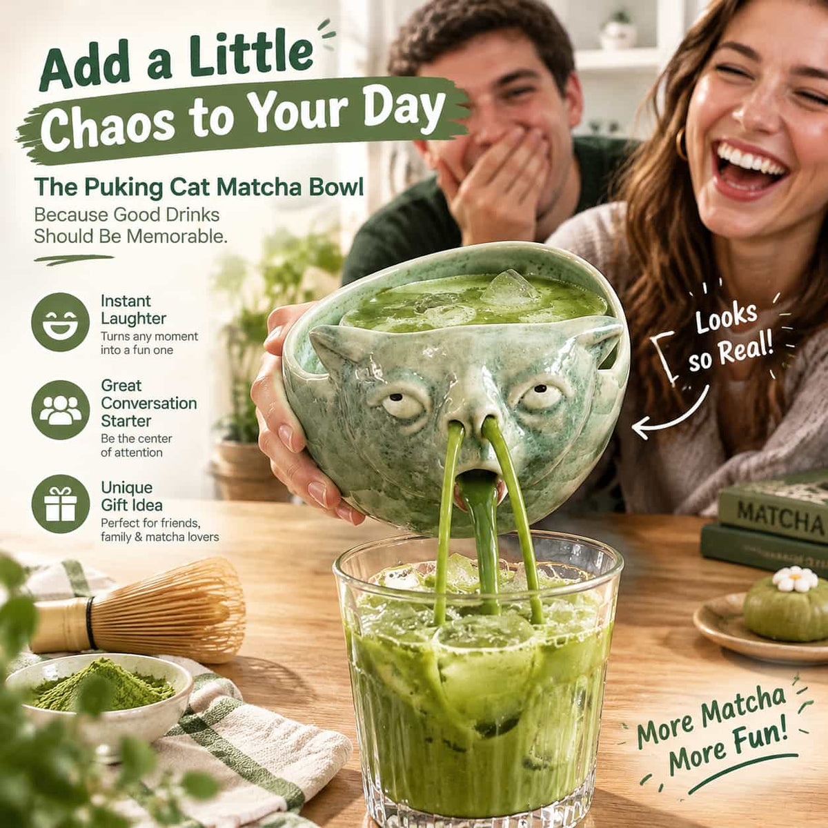 Funny Puking Cat Matcha Bowl