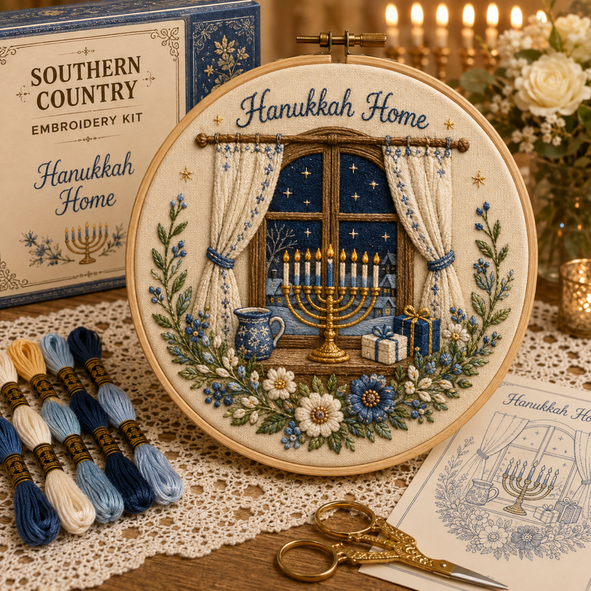 Hanukkah DIY Embroidery Kit – Beautiful Festival of Lights Designs