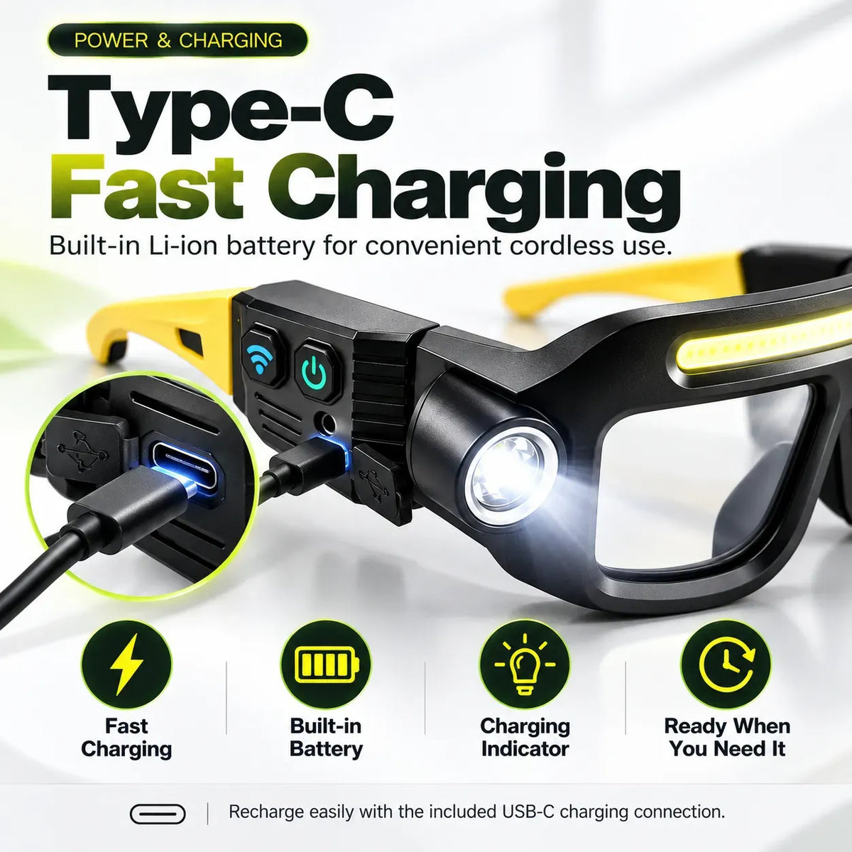 Rechargeable LED Light Glasses with 5 Modes & Wave Sensor