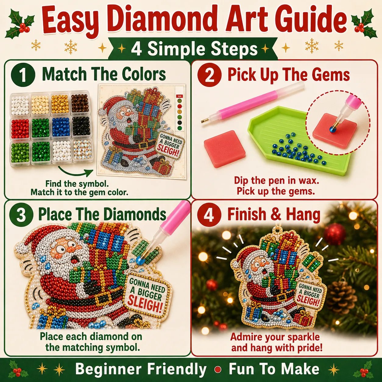 Beginner-Friendly Funny Christmas Pearl Diamond Art Ornament DIY Kit
