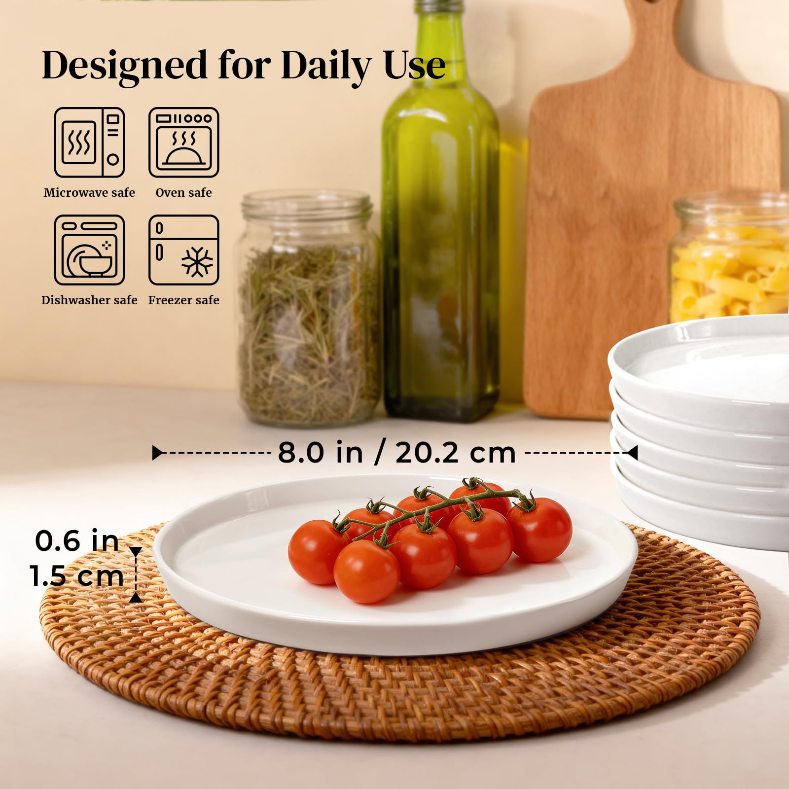 8" Porcelain Salad Plates Set of 6 – White Dessert & Appetizer Plates