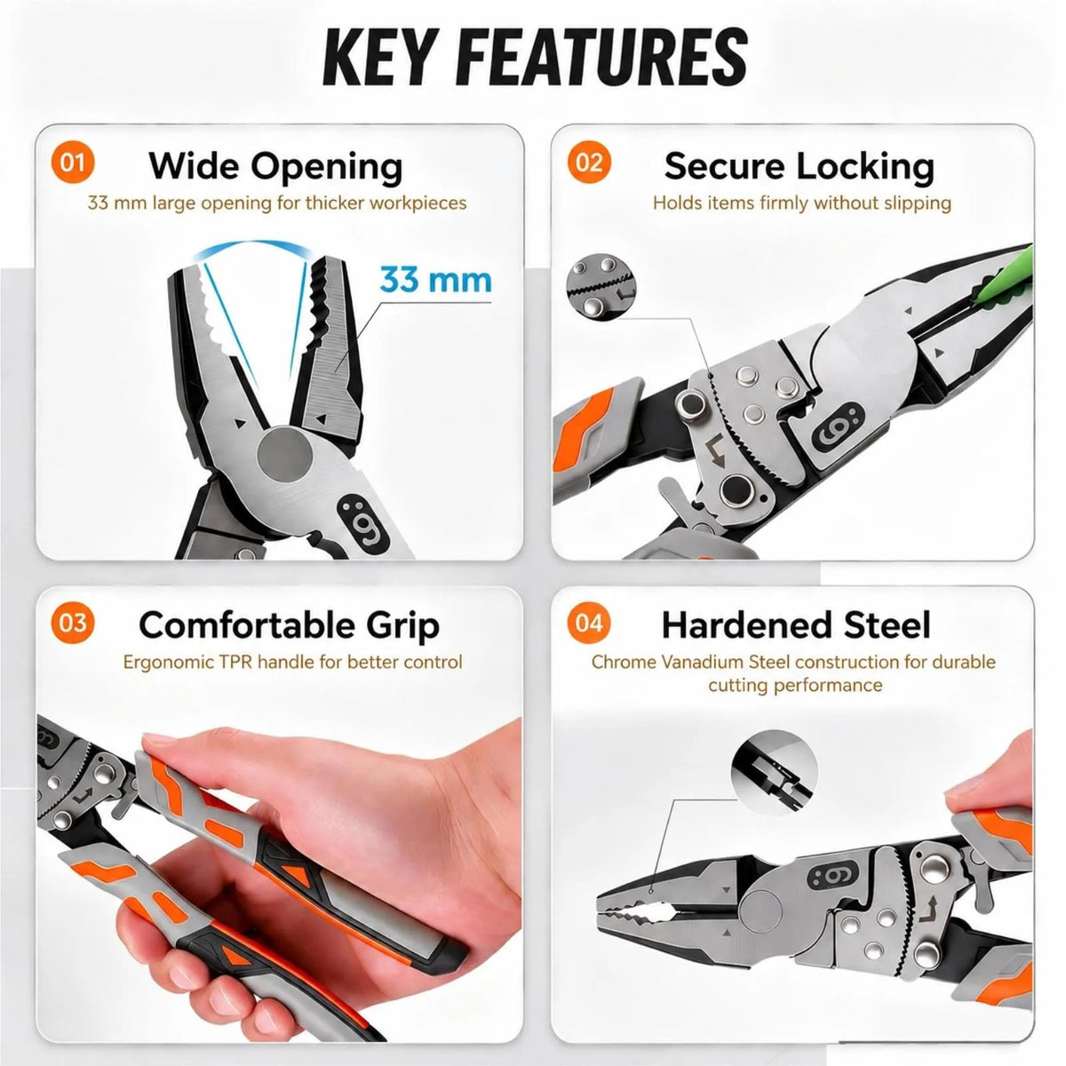 55-Steel Self-Locking Anti-Skid Ratchet Pliers