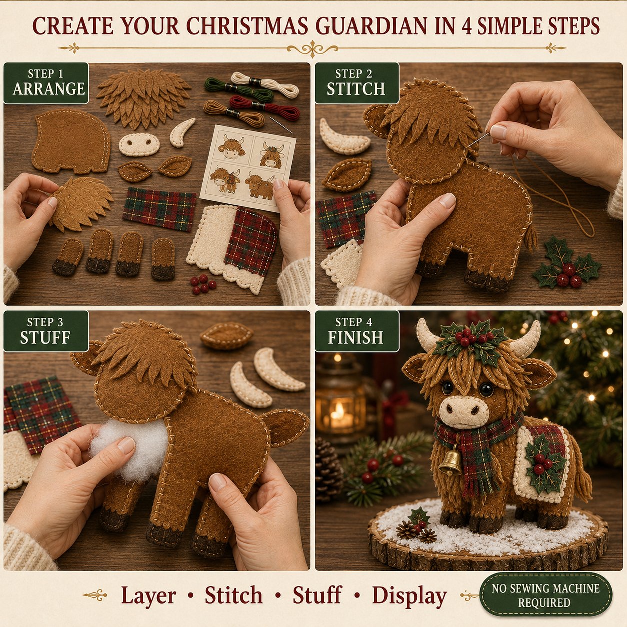 Beginner-Friendly Christmas Holiday Guardian Felt Patchwork Kit Collection