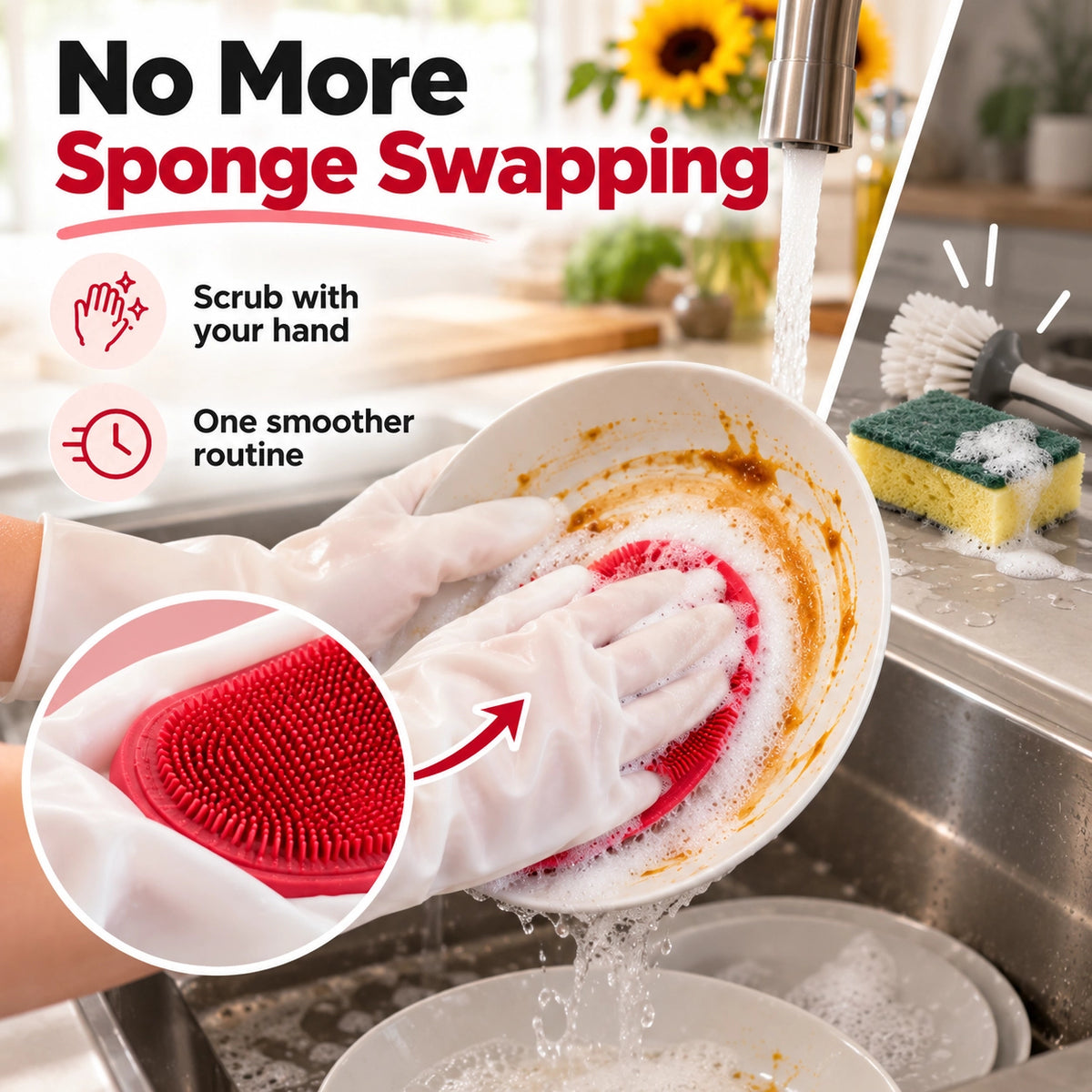 Dishwashing Gloves With Built-in Silicone Brush