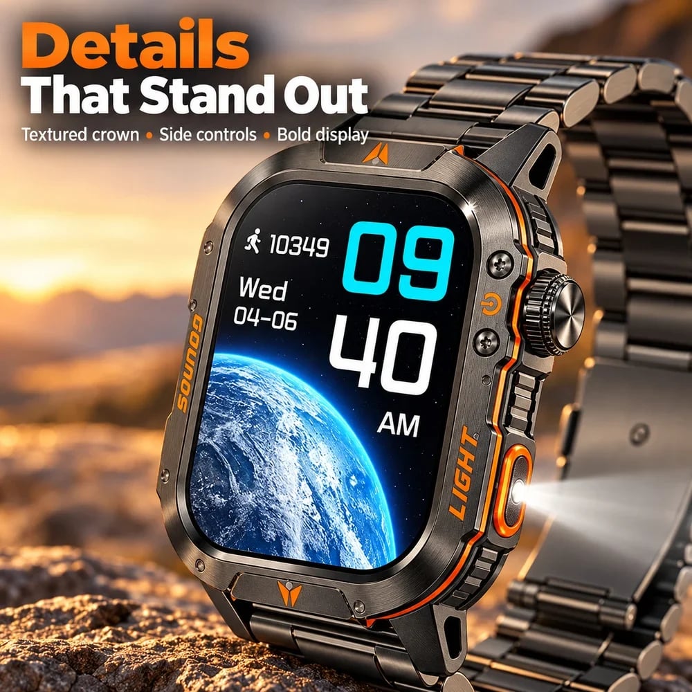 Outdoor-Inspired Smartwatch with Flashlight & Calling