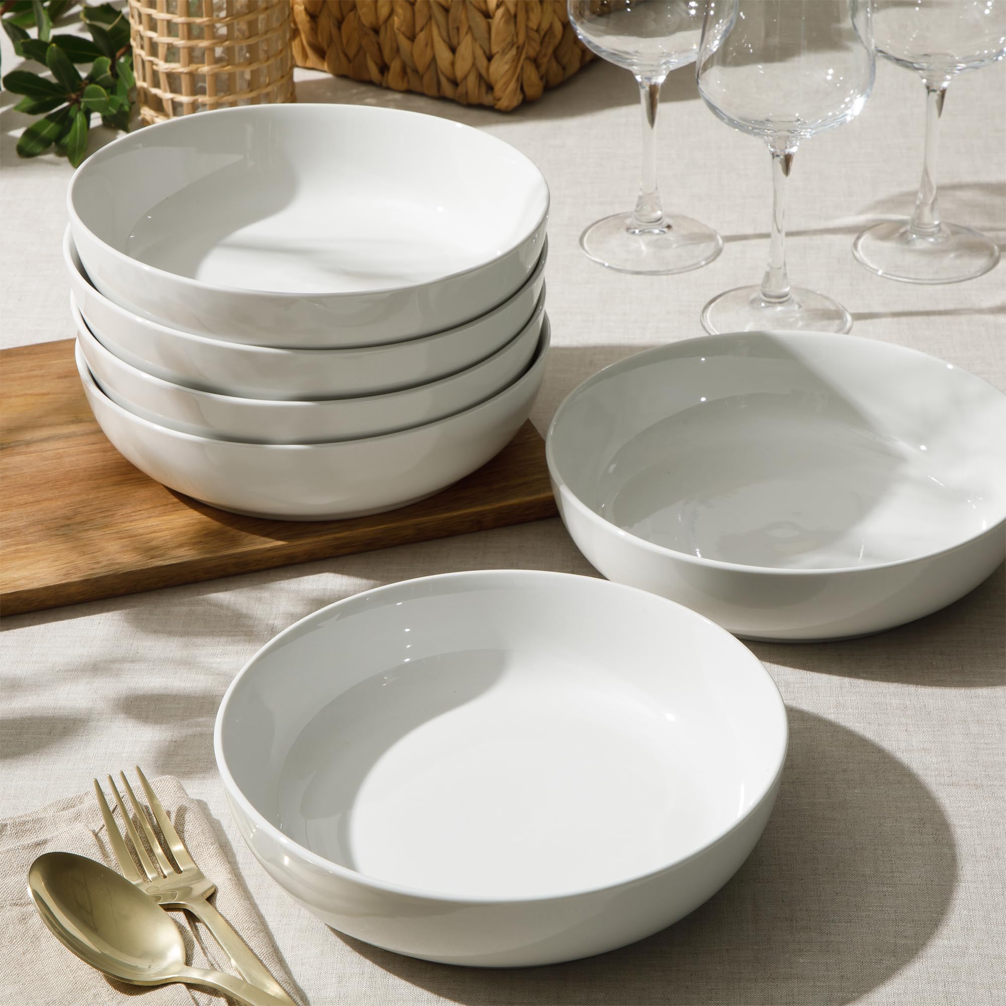 41oz Pasta Bowls Set of 6 – Wide Shallow Porcelain Salad Bowls