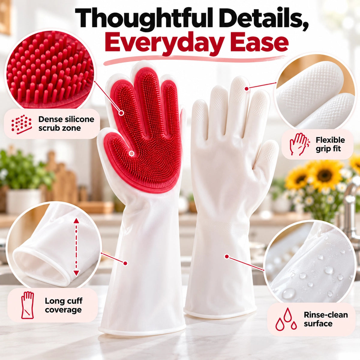 Dishwashing Gloves With Built-in Silicone Brush