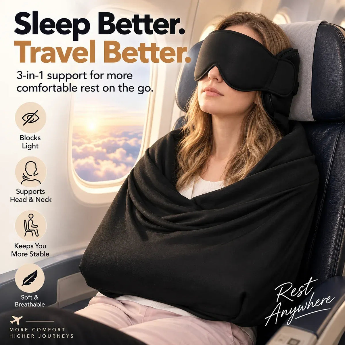 3-in-1 Travel Sleep Support – Blackout Eye Mask & Head Support
