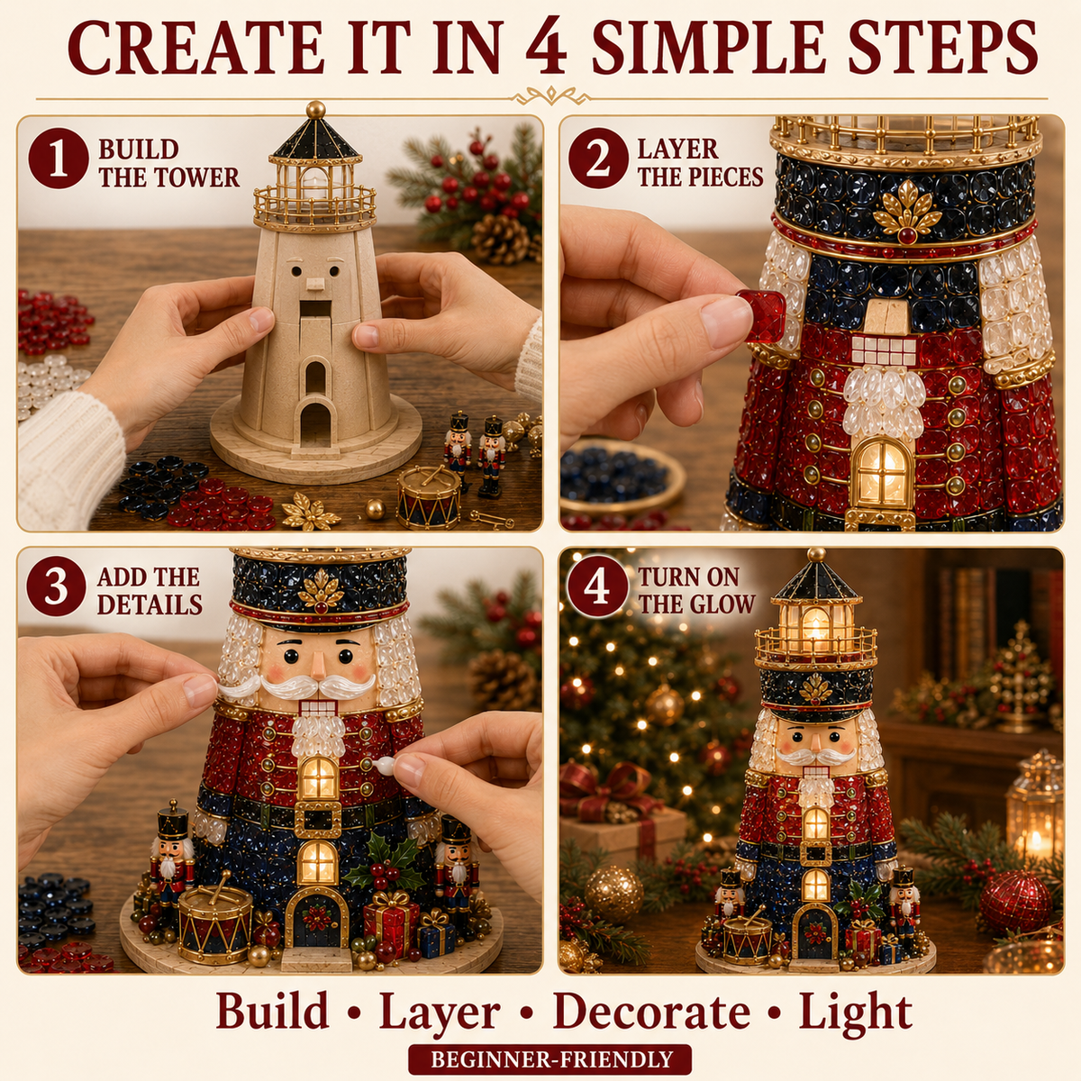 Beginner-Friendly DIY Lighted Christmas Character Sea Glass-Style Lighthouse Kit Collection