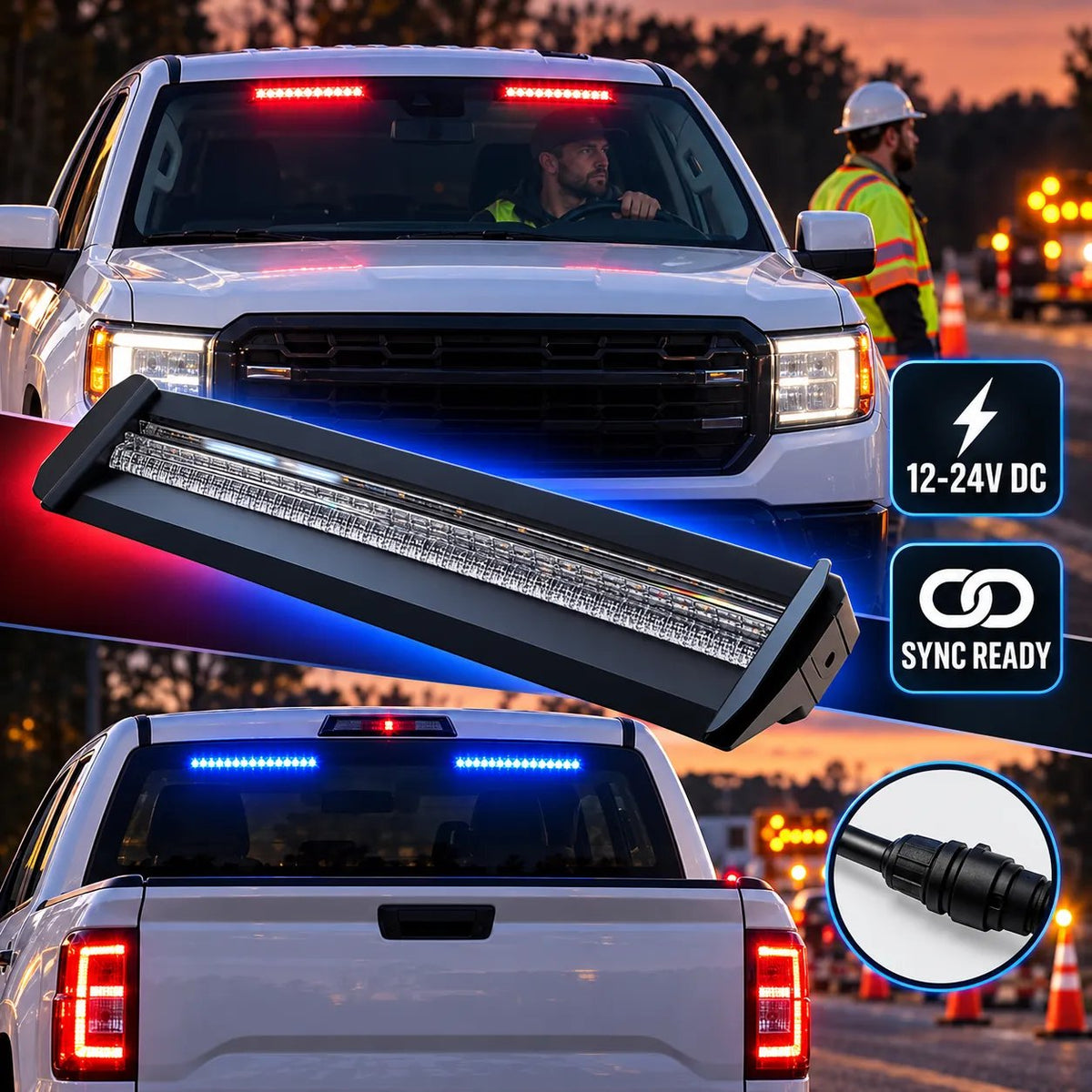 3-Color LED Windshield Warning Light Bar