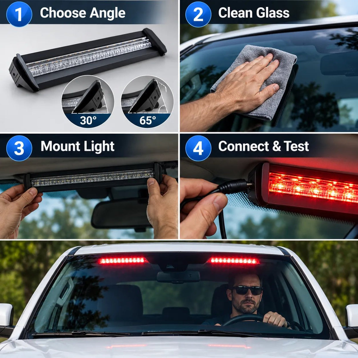 3-Color LED Windshield Warning Light Bar