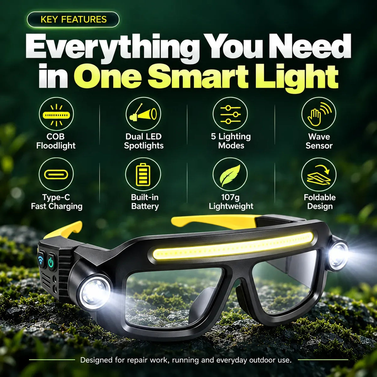 Rechargeable LED Light Glasses with 5 Modes & Wave Sensor