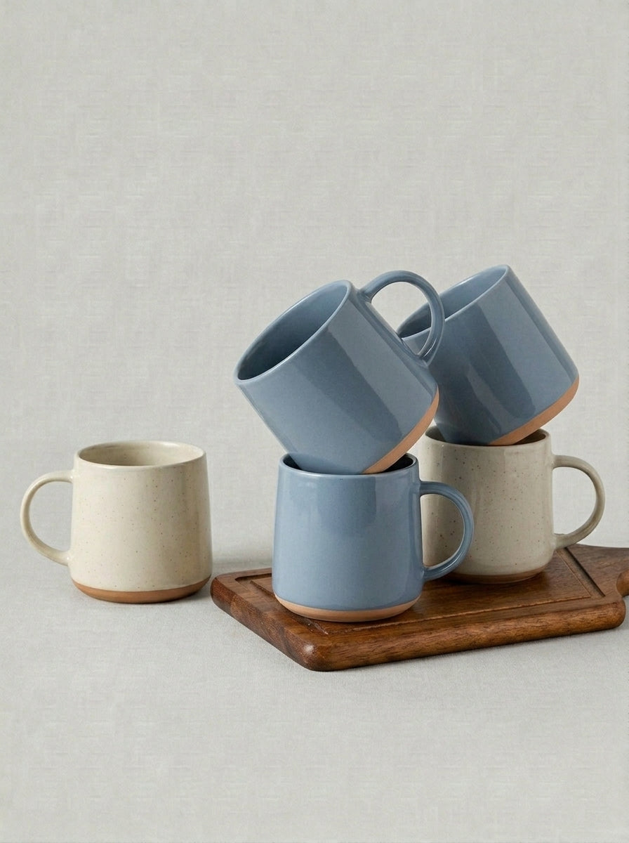 Handmade Ceramic Coffee Mug Set with Terracotta Underside