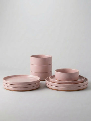 Scratch Resistant Pink Speckled Ceramic Dinnerware Set