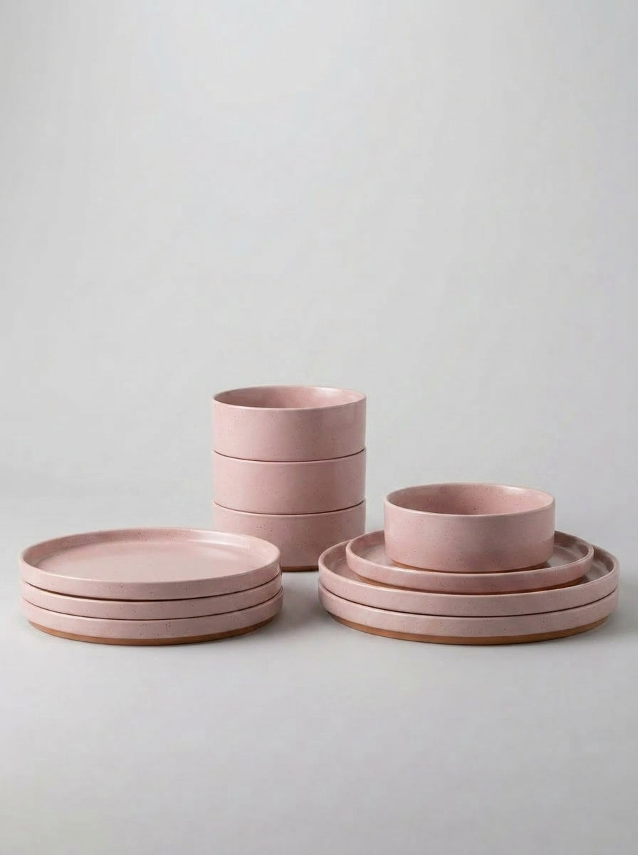 Scratch Resistant Pink Speckled Ceramic Dinnerware Set