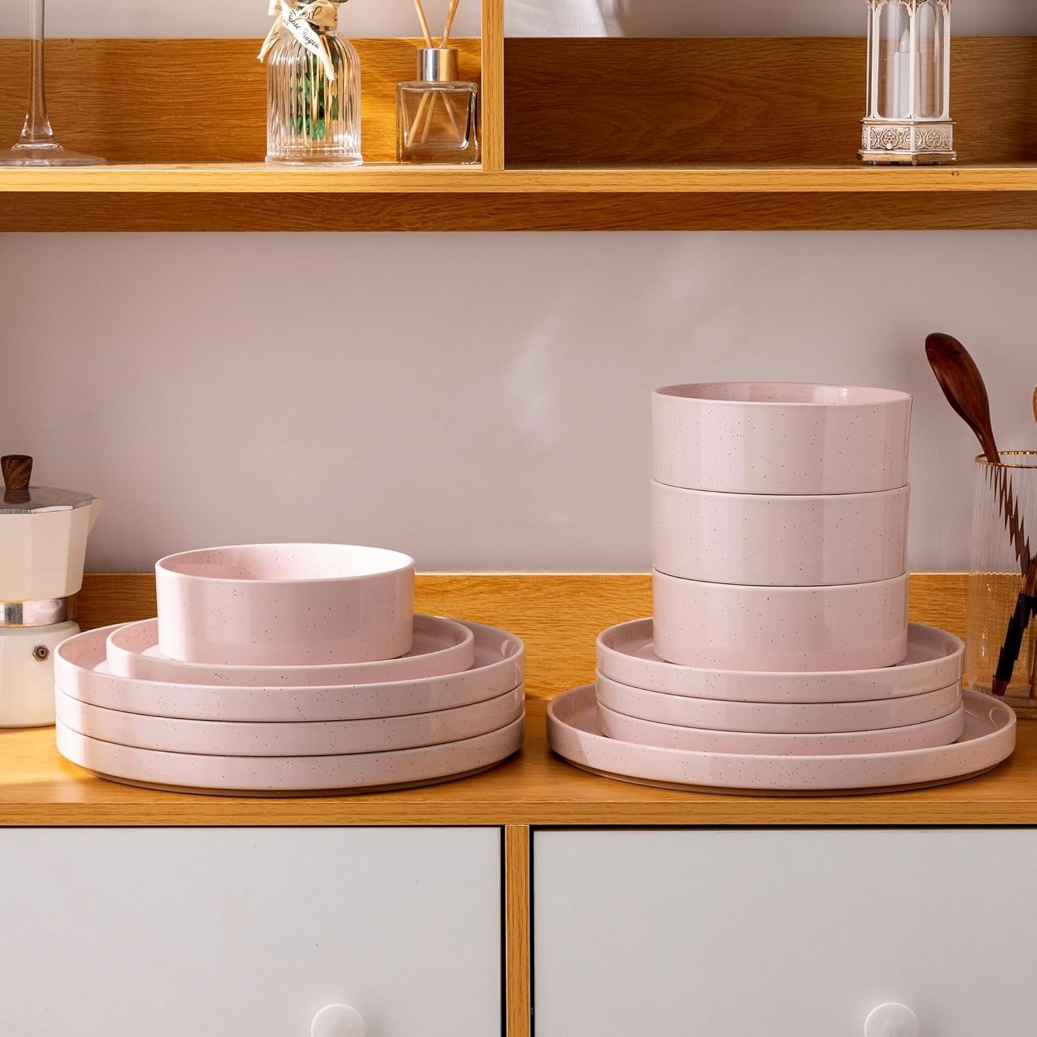 Scratch Resistant Pink Speckled Ceramic Dinnerware Set