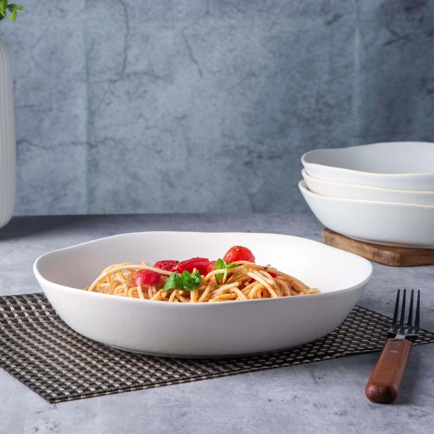 Speckled Black Stoneware Pasta Bowl Set