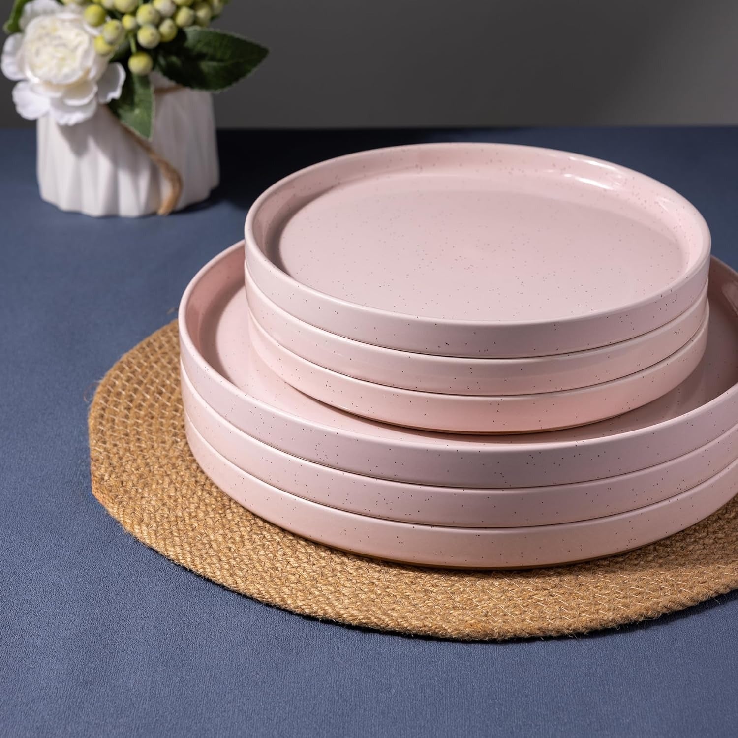 Scratch Resistant Pink Speckled Ceramic Dinnerware Set