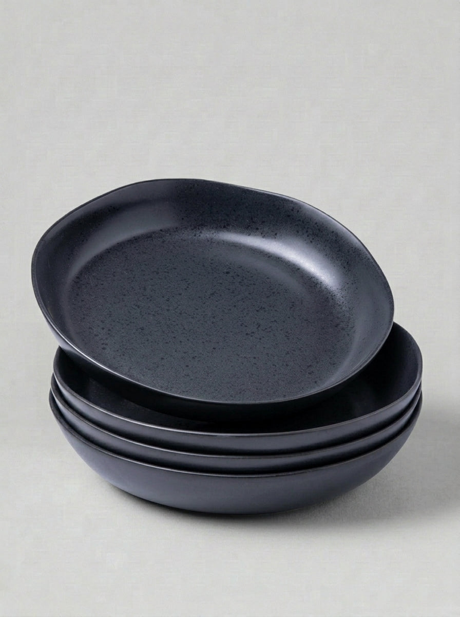 Speckled Black Stoneware Pasta Bowl Set