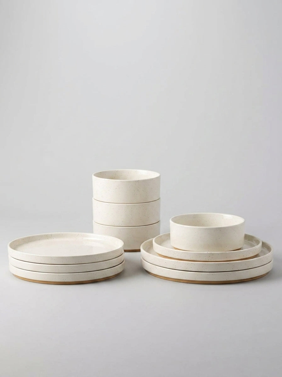 Scratch Resistant Pink Speckled Ceramic Dinnerware Set