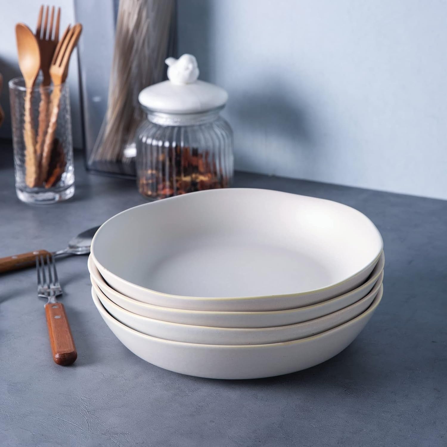 Speckled Black Stoneware Pasta Bowl Set