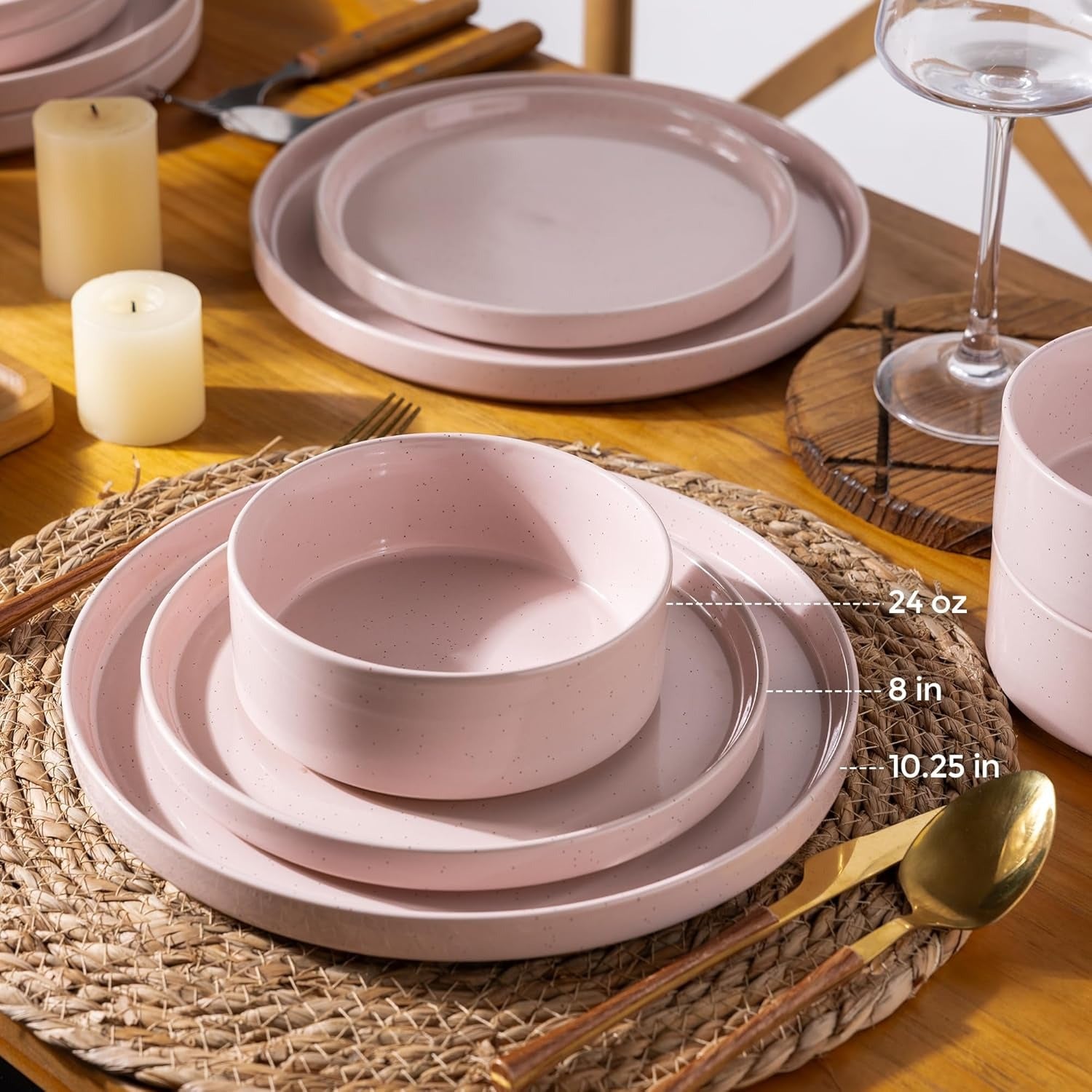 Scratch Resistant Pink Speckled Ceramic Dinnerware Set